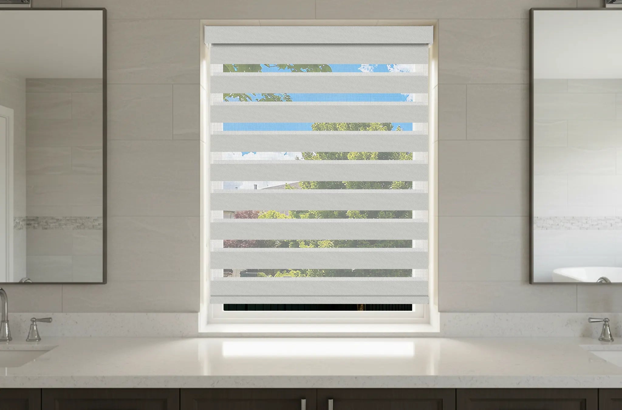 Privacy-focused blackout shades in bathroom