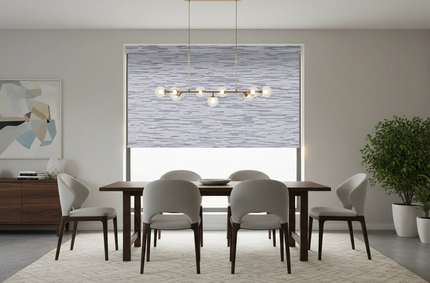Dining room roller shades providing comfortable daylight