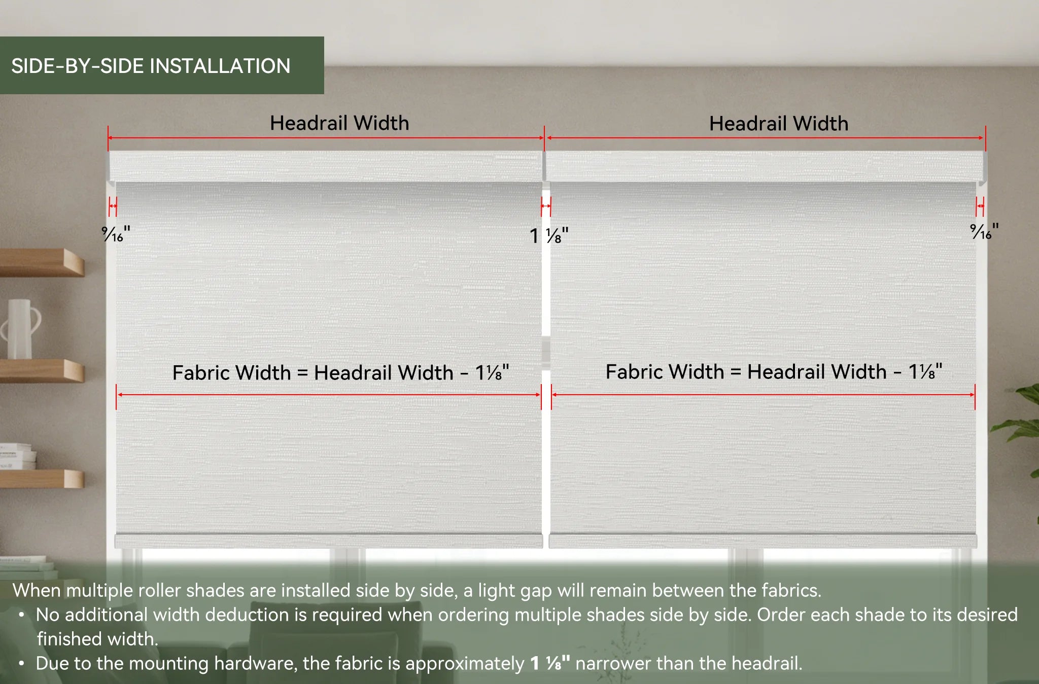 blackout roller shades side-by-side installation
