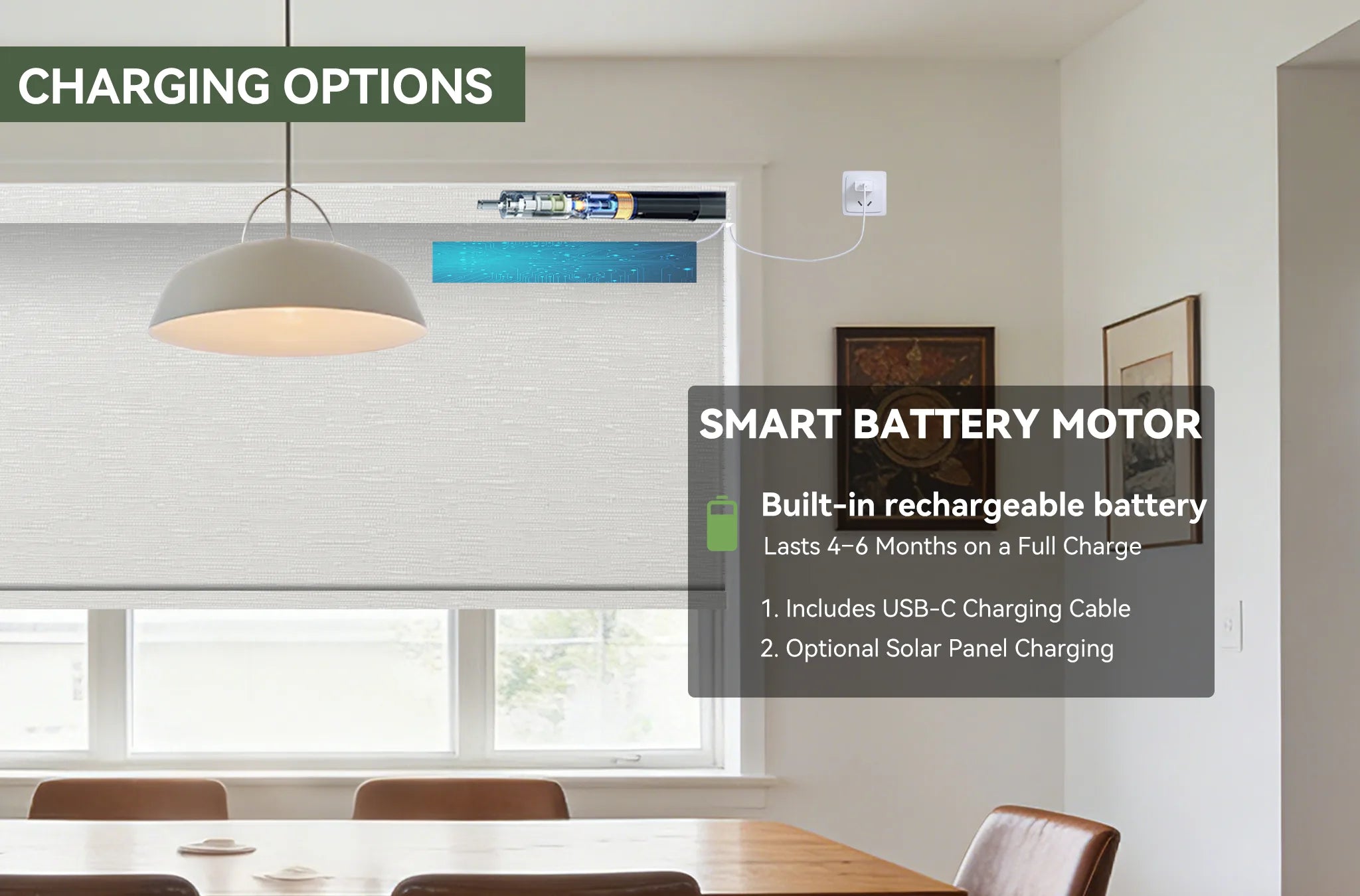 blackout roller shades solar charging