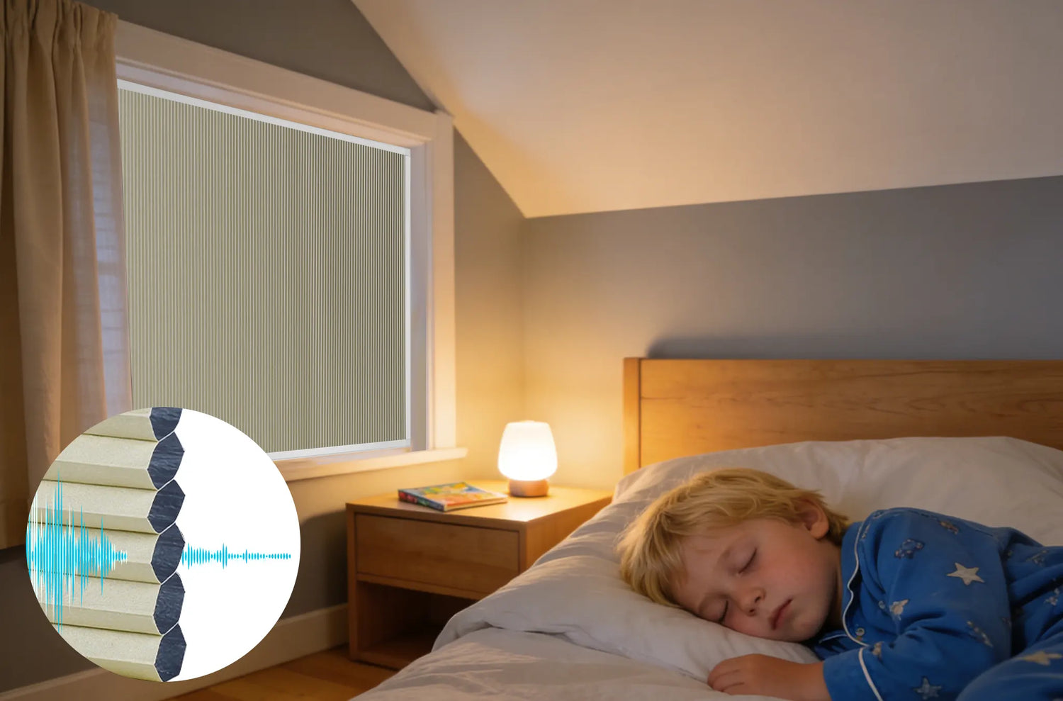 Safe cordless blackout shades in a children’s bedroom.
