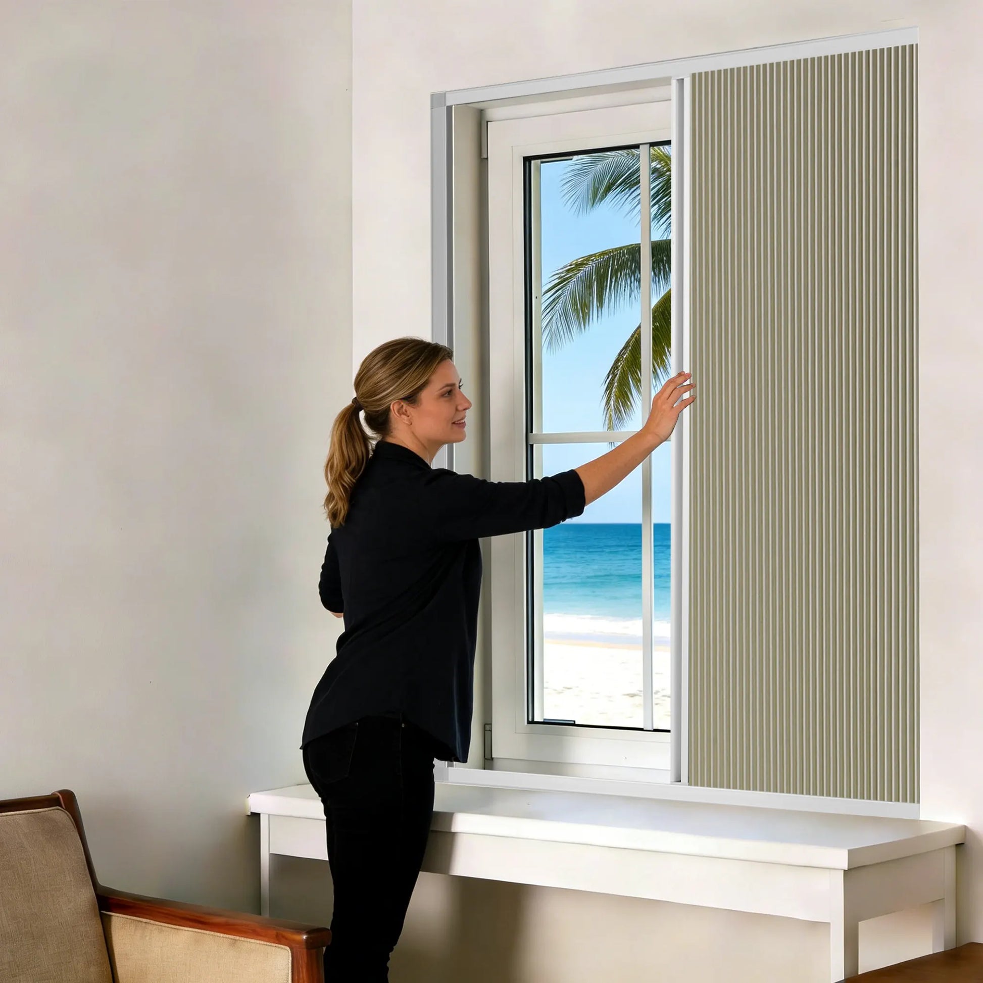 White Frame & Beige Fabric