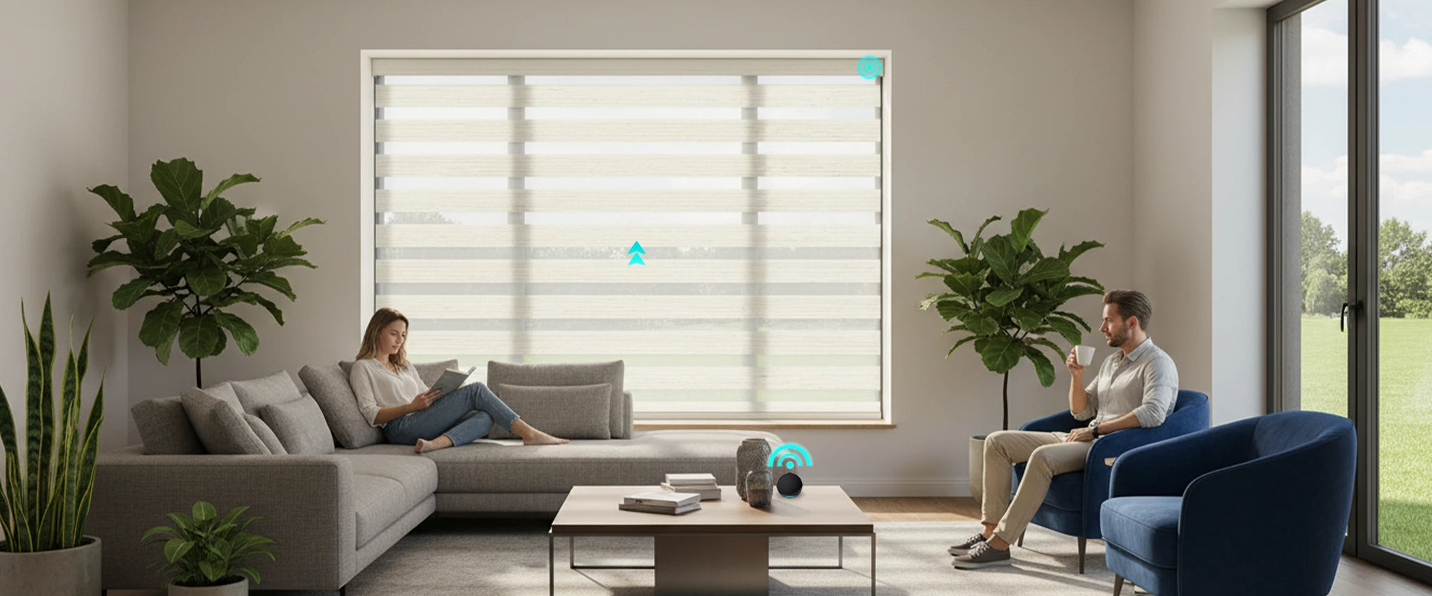 Motorized Zebra Shades for Living Room