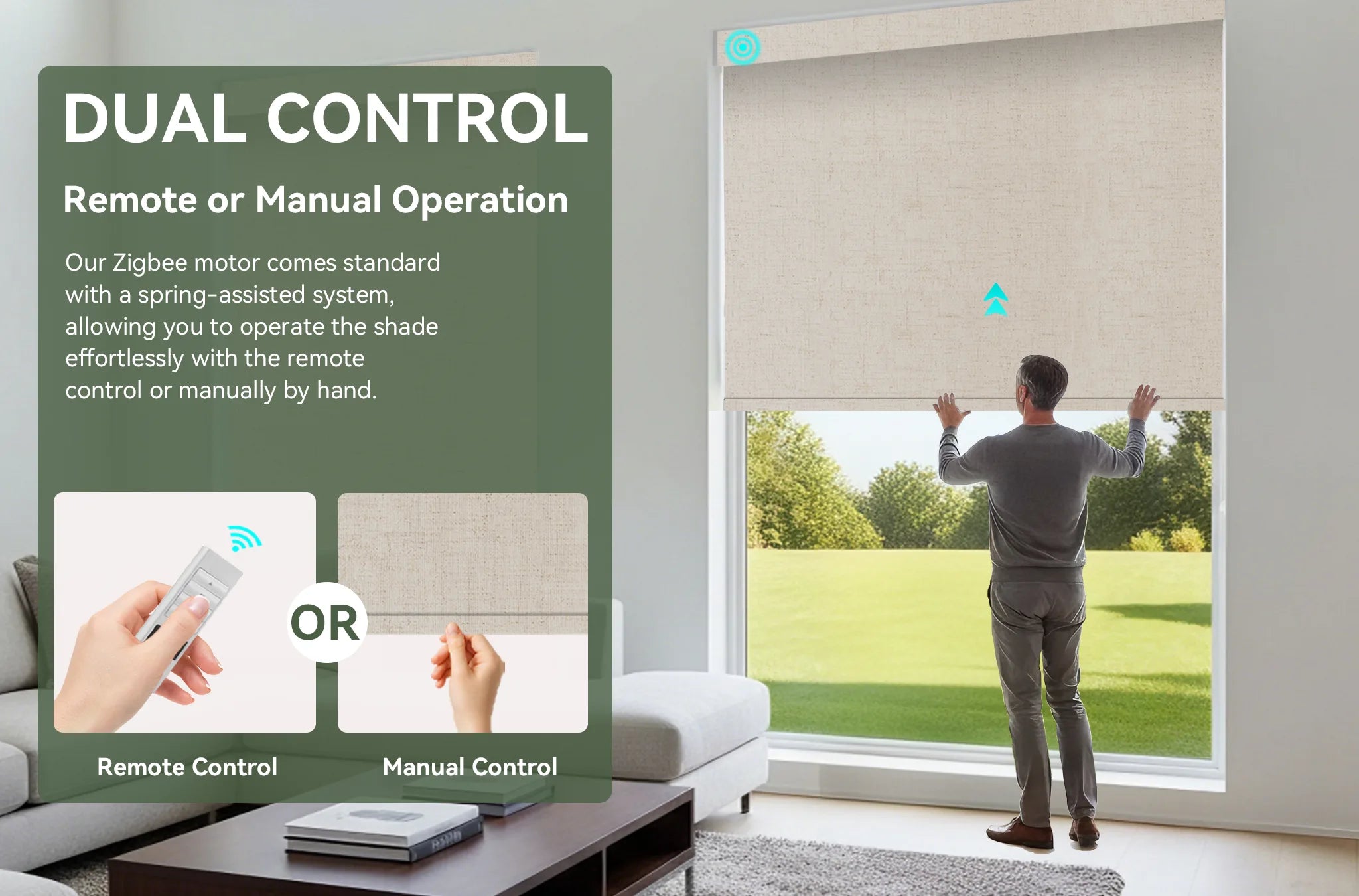 remote and manual control window blinds