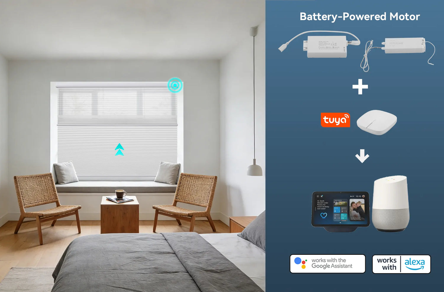 Kurlax smart motor for cellular shades with 433 MHz protocol and Alexa and Google Assistant compatibility