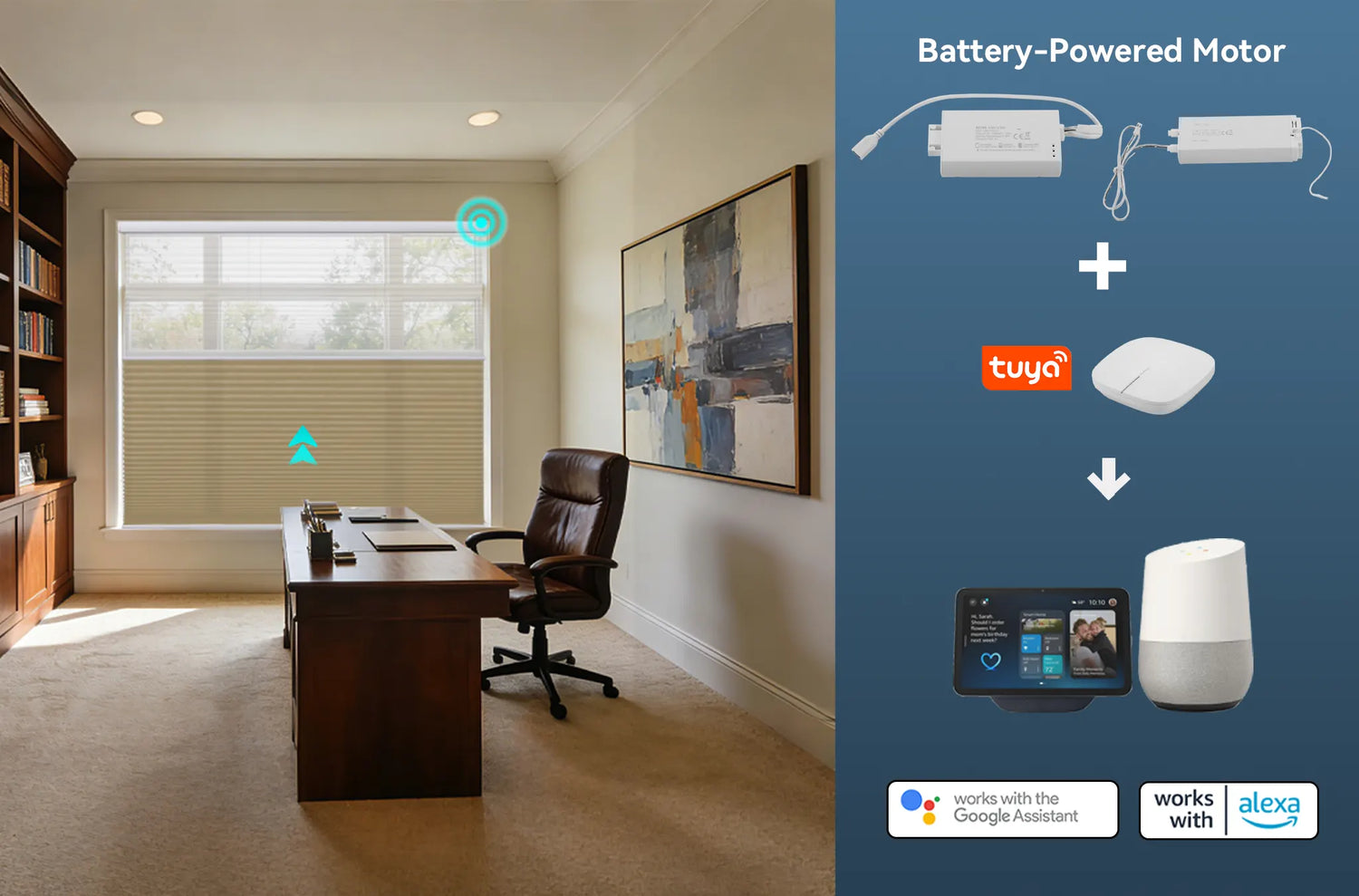Diagram showing the internal components of the Kurlax smart motor, emphasizing quiet operation and connectivity features.