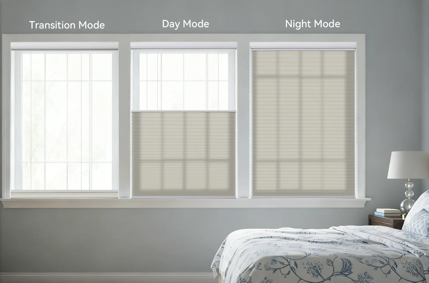 Diagram or photo sequence showing the cellular shades in top-down, bottom-up, and middle positions.