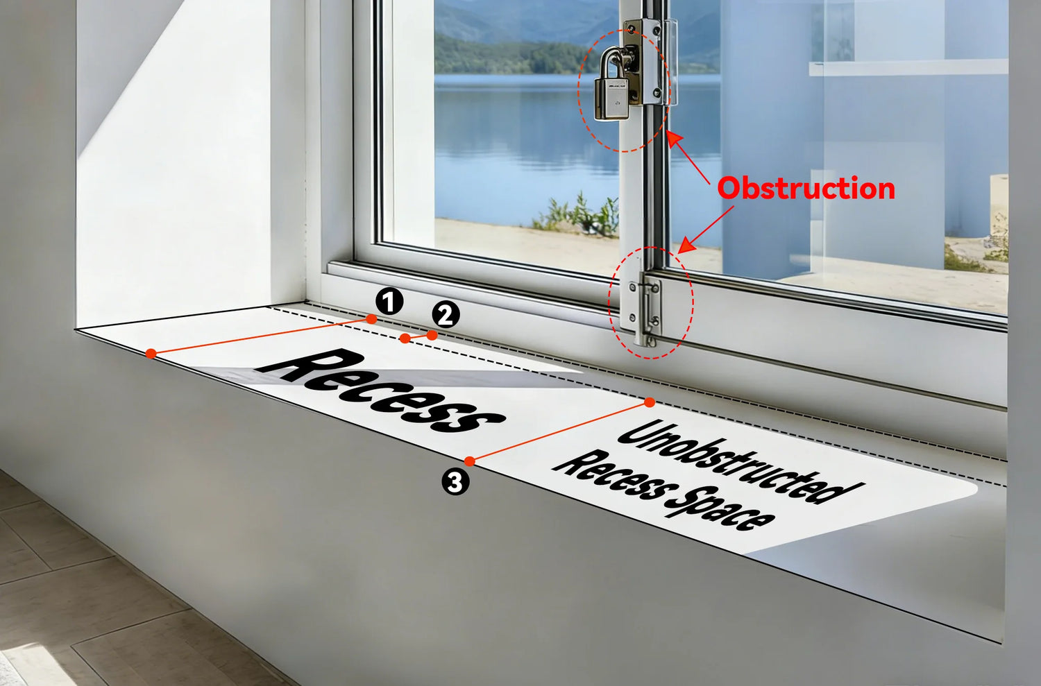 Measuring window depth while accounting for protruding handles and hardware to ensure enough clearance.