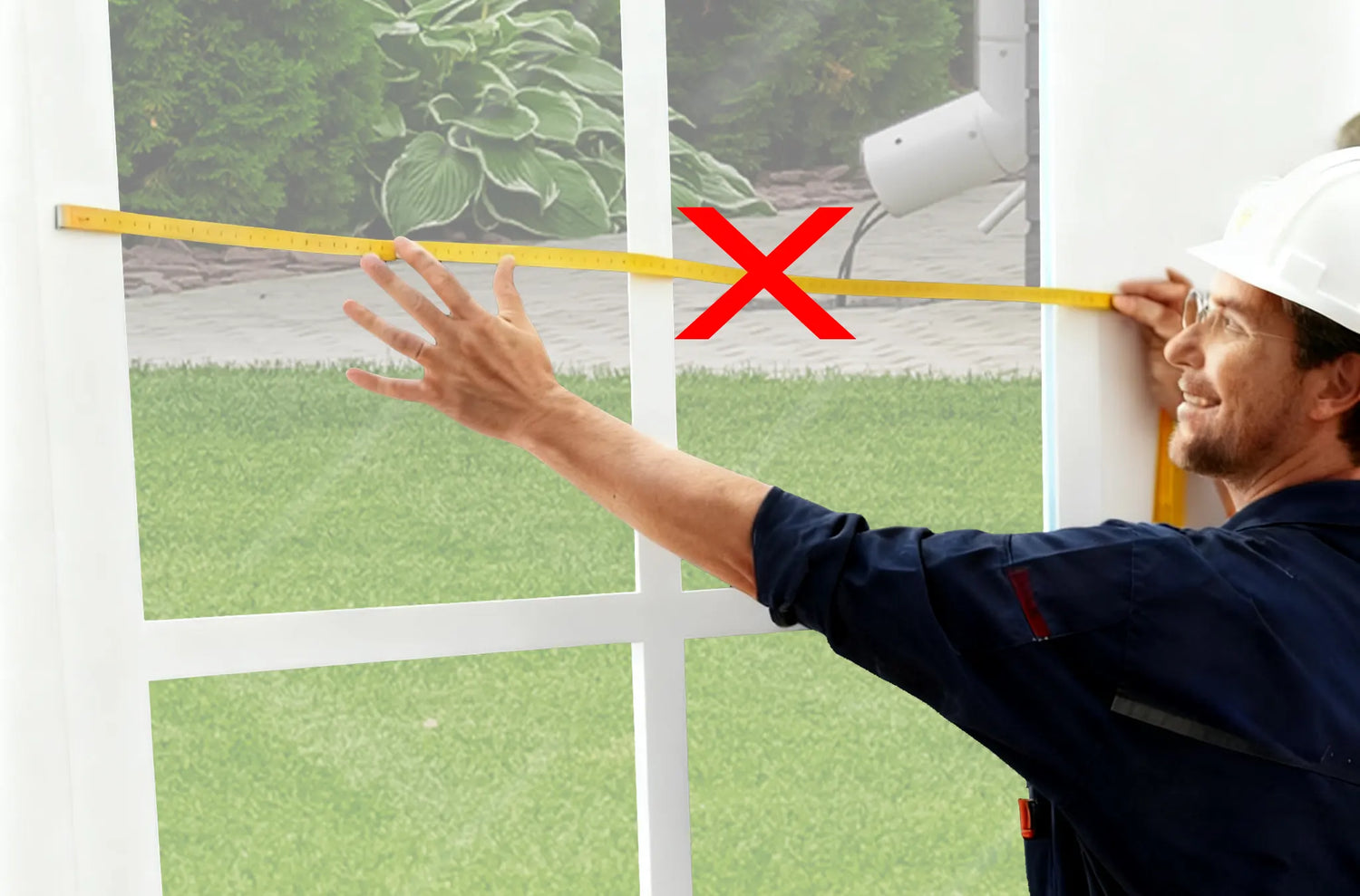 Measuring tape straight in window recess to avoid angled measurements or bent tape