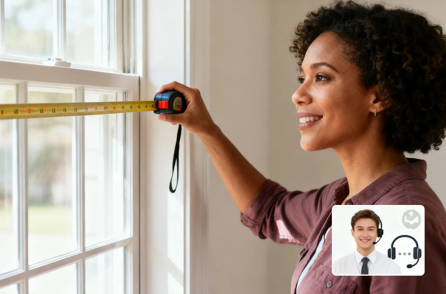 Customer receiving guidance for window measurement from support team