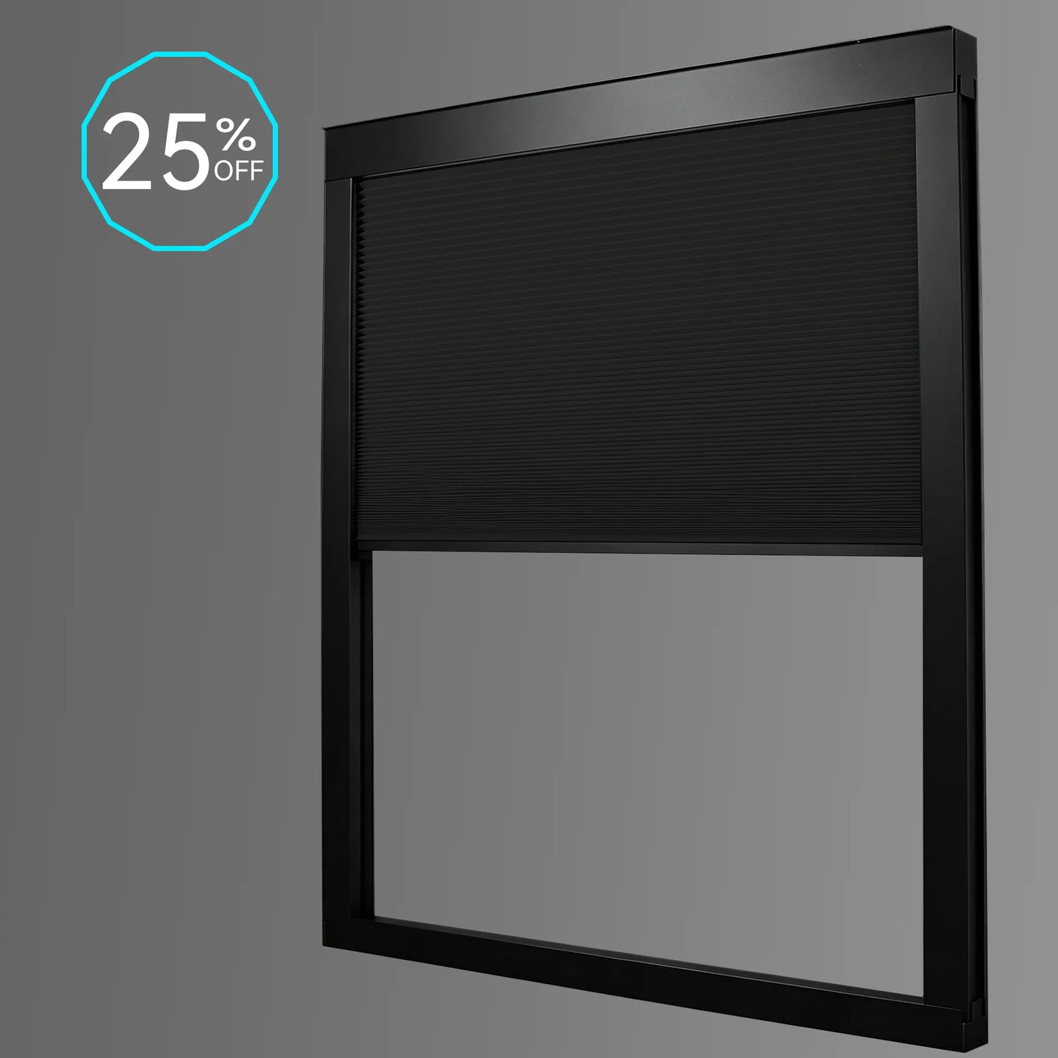 Kurlax Motorized Blackout Shades product shot with discount offer.