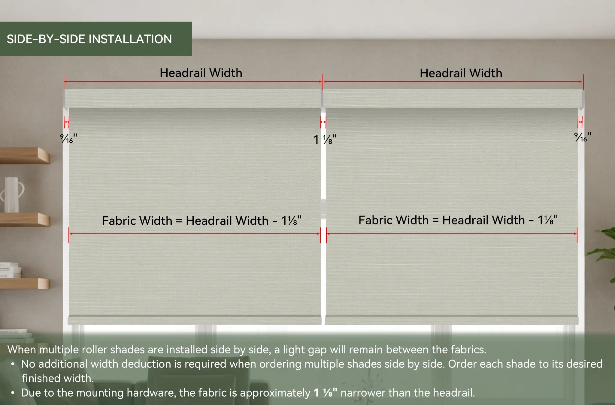 Blackout Roller Blinds with Next-Gen Nano-Composite Fabric   Side-by-Side Installation