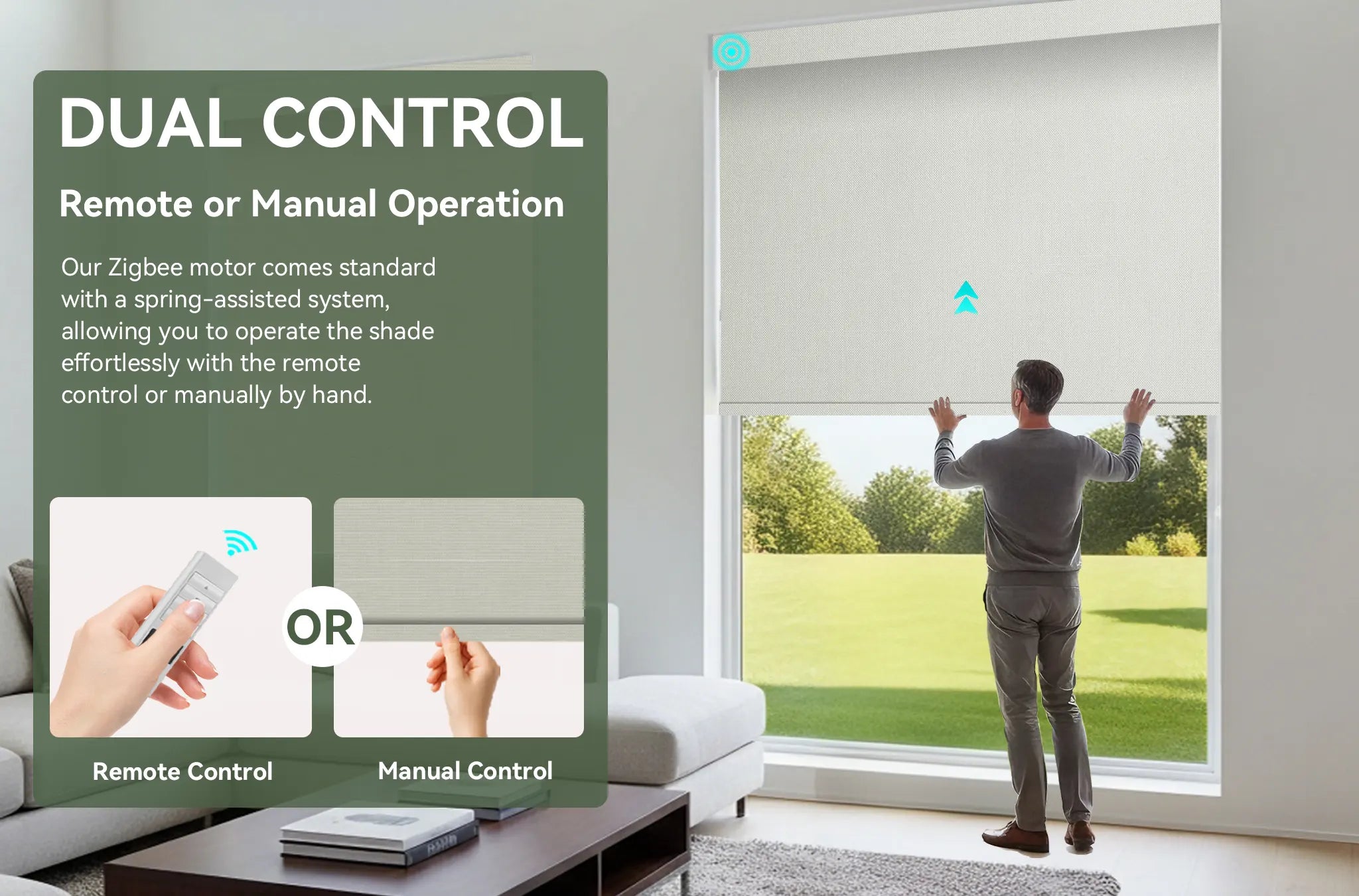 remote and manual control blackout roller shades