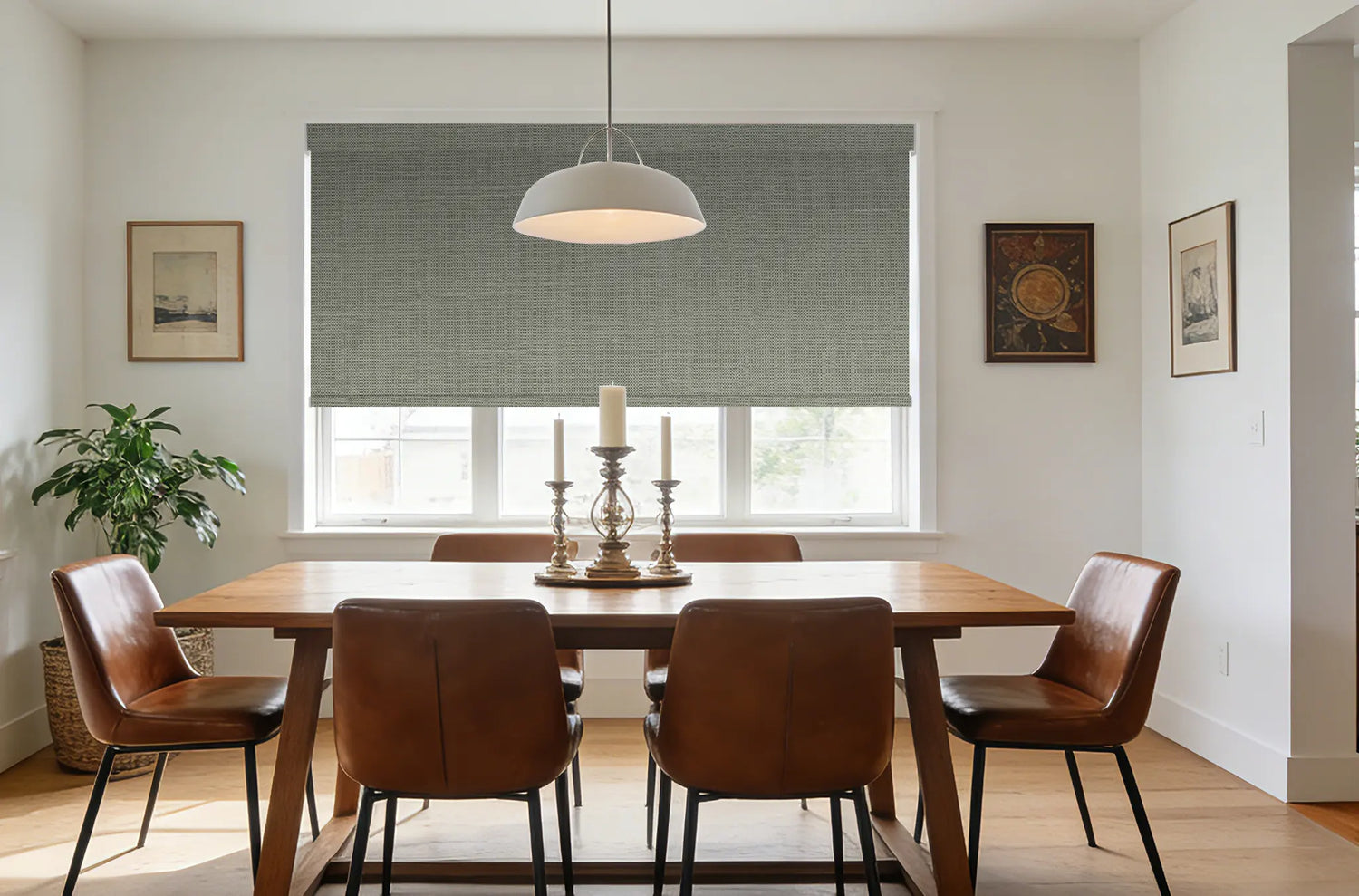 motorized roller shades inside mount in dining room