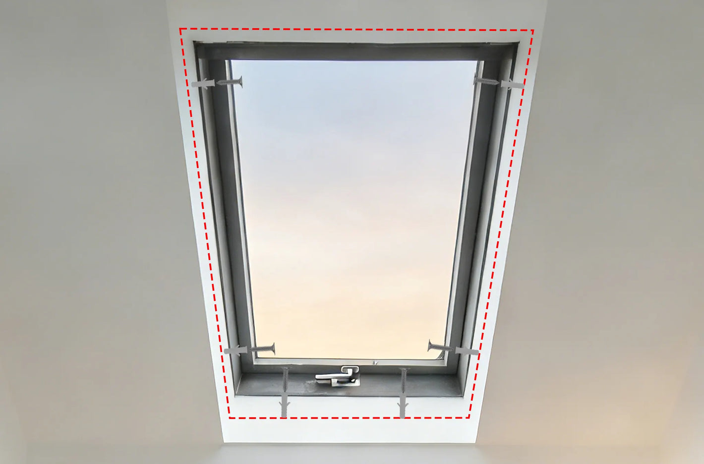 Motorized skylight shade installed inside window reveal for recessed finish