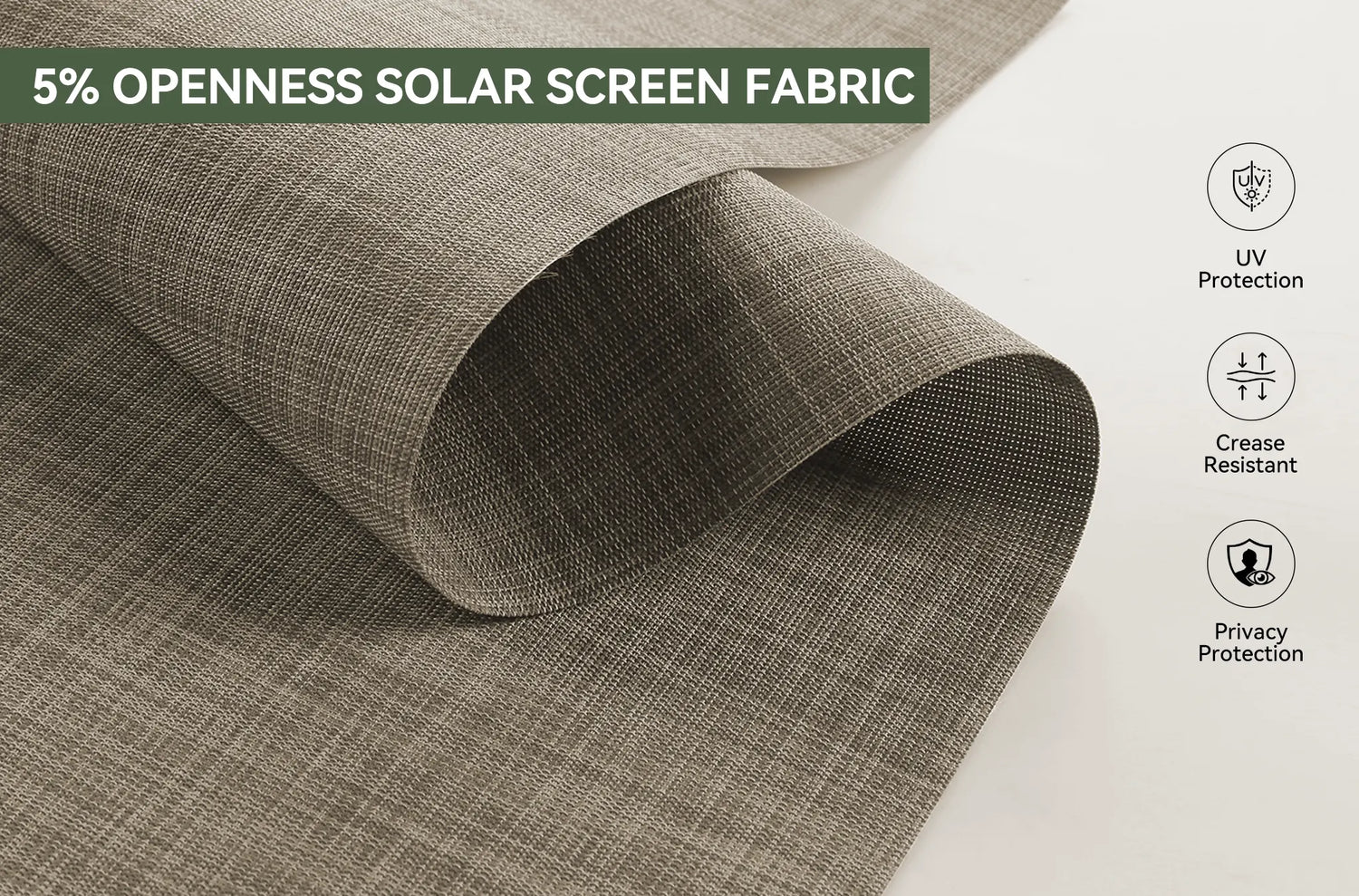 Close-up detail of Kurlax Vista-Shield 5% openness solar shade fabric showing weave pattern and light filtration.